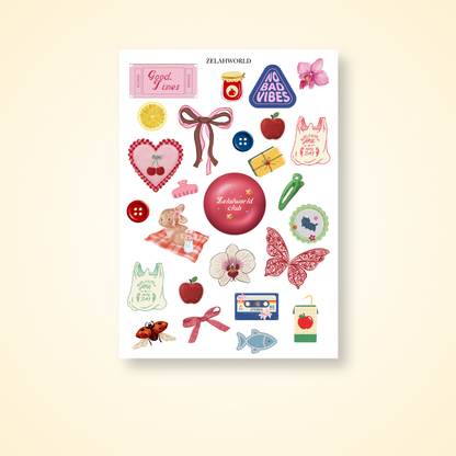 Whimsical Scrap Journal Sticker Sheet 20+ Stickers