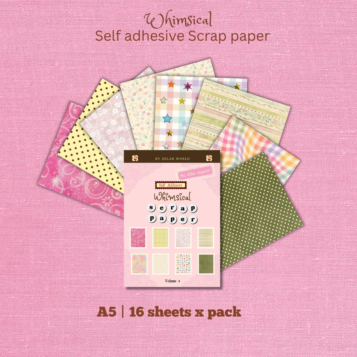 Whimsical Self Adhesive Scrap Paper, 16 sheets - Curated Designs by Zelahworld