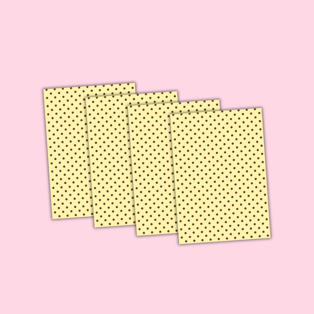Self Adhesive Craft Paper Pack of 4 - Single designs Yellow & Brown Polka Dots